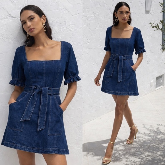 Finders Keepers Dresses & Skirts - Finders Keepers Navy Puff Sleeve Mini Dress